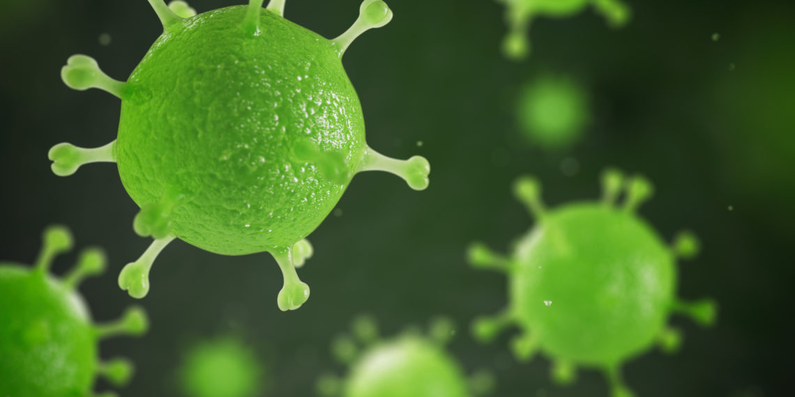 Human pathogenic virus and bacterias under microscope. Viral dis